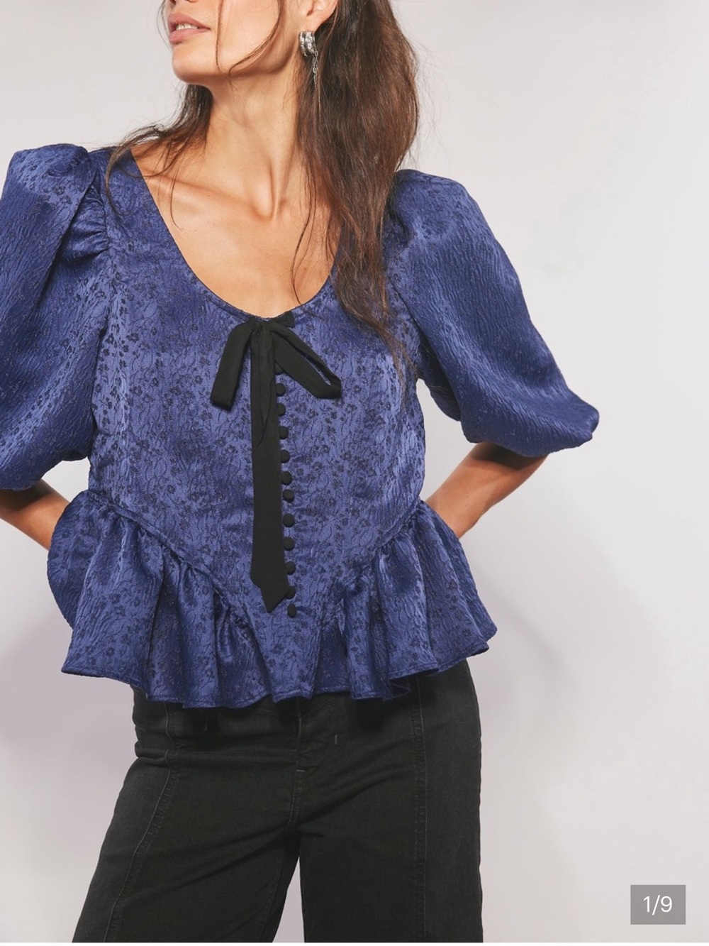 NWT Free People Pamela Bow Top Womens Blue Textured Peplum
Bow-Front Top Size XS